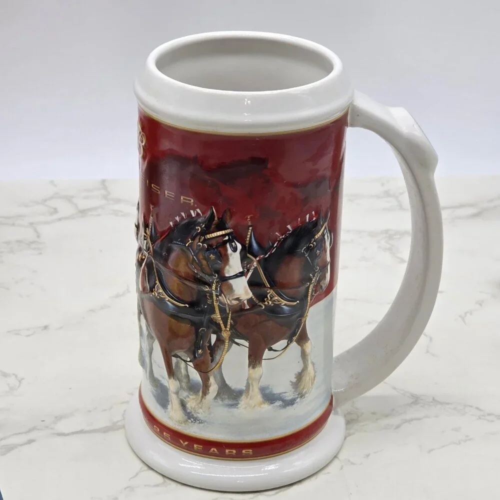 BUDWEISER Holiday Beer Stein 25th Anniversary 2004 CLYDESDALE Horse with COA New